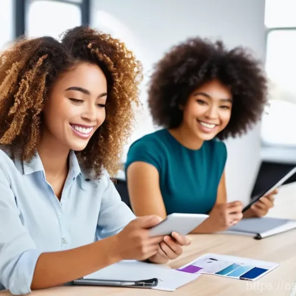 뷰티컨설턴트 인증 과정 비교 - **Prompt:** A diverse group of aspiring beauty consultants in a brightly lit, modern classroom setti...