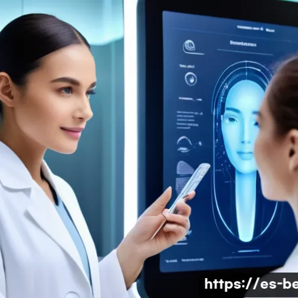 뷰티컨설턴트 관련 학습 자료 소개 - **Prompt 1: Advanced Skin Analysis with AI/AR Technology**
"A bright, modern beauty consultation...