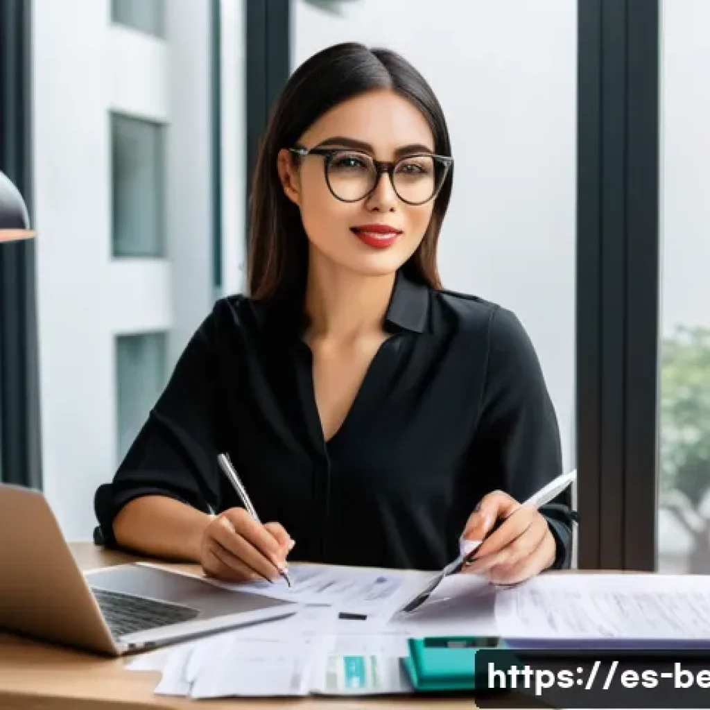 뷰티컨설턴트 월급 관리 방법 - A professional beauty consultant sitting at a modern workspace in Mexico City, organizing monthly fi...