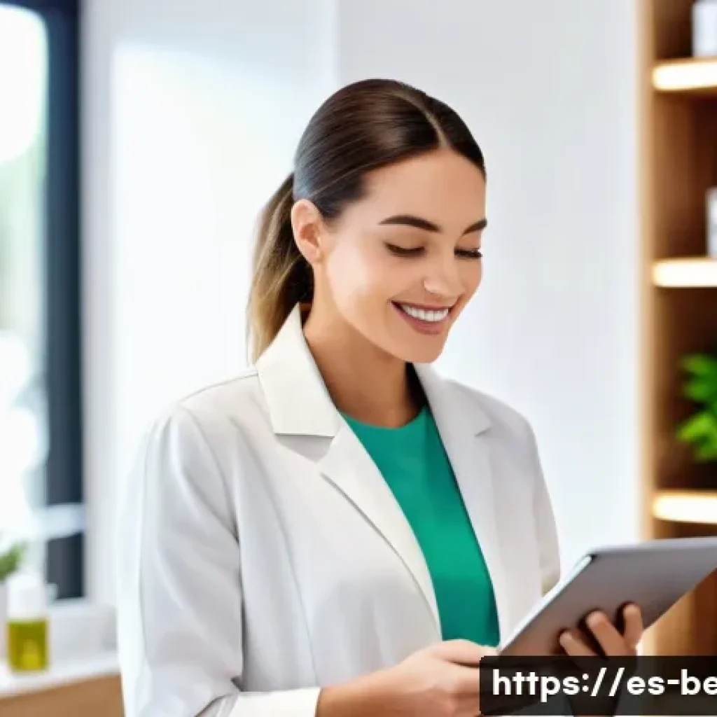 뷰티컨설턴트 연말 결산 보고 - A modern beauty consultation scene in a bright, stylish Spanish salon, featuring a female beauty exp...