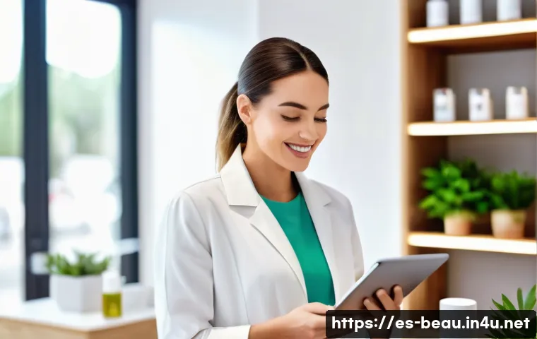 뷰티컨설턴트 연말 결산 보고 - A modern beauty consultation scene in a bright, stylish Spanish salon, featuring a female beauty exp...