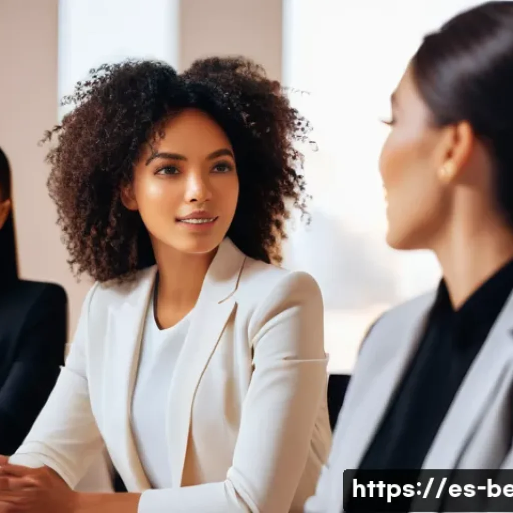 뷰티컨설턴트 조직 내 영향력 키우기 - A diverse professional beauty team engaged in active listening during a meeting, with warm lighting ...