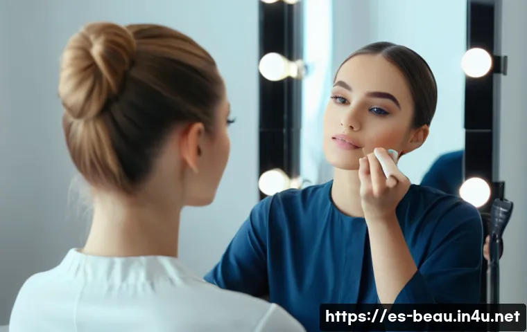 뷰티컨설턴트 실기 시험 준비법 - A professional makeup artist practicing basic makeup techniques on a young adult female model wearin...