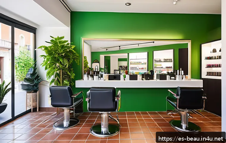 뷰티컨설턴트 직업 만족도 설문 - A bright and modern beauty salon interior in Spain, featuring a diverse team of professional beauty ...