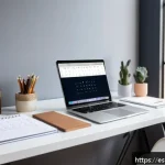 Home 19 뷰티컨설턴트 자격증 응시 후기 - A well-organized study space for beauty certification preparation, featuring a tidy desk with a lapt...