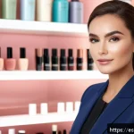 Home 18 뷰티컨설턴트 자격증 취득 시간 - A professional beauty consultant in a modern Spanish makeup studio, wearing stylish business casual ...